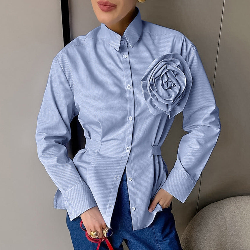 Striped Blue Slim-fit Long-sleeved Shirt