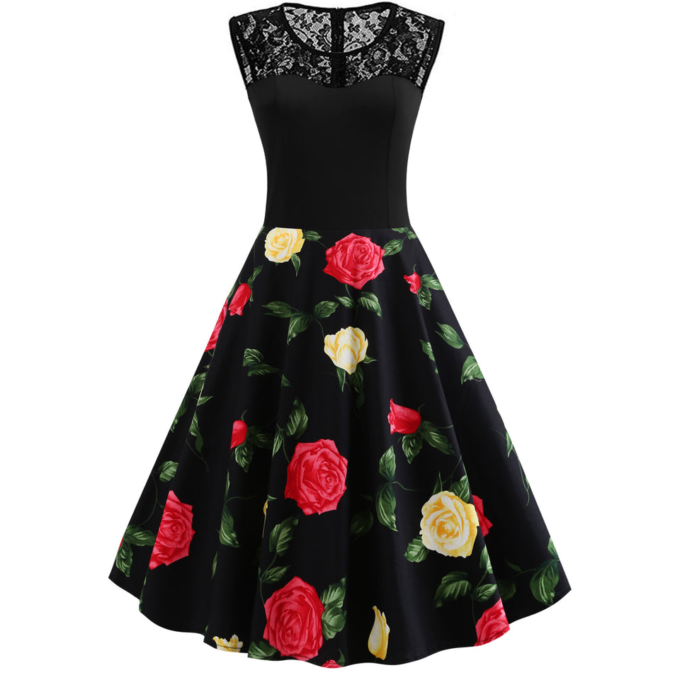 Retro Floral Lace Dress
