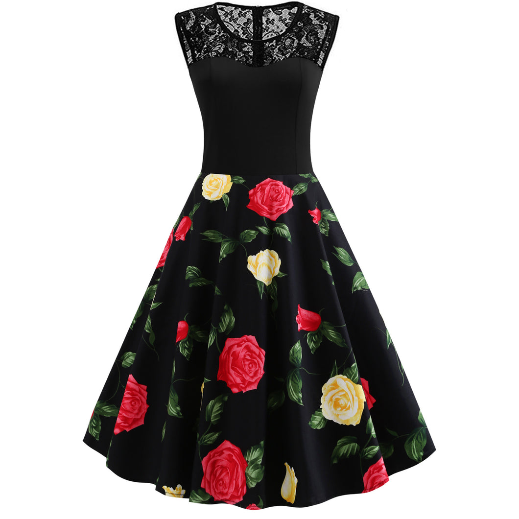 Retro Floral Lace Dress