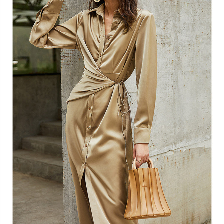 Long Silk Shirt Dress
