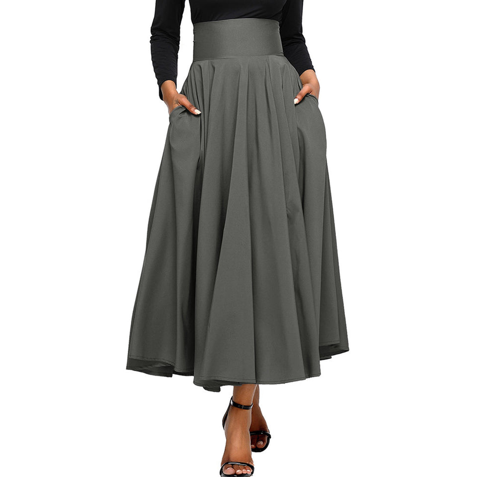 High Waist Pleated Belted Maxi Skirt S-XXL