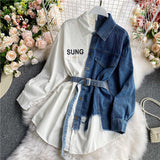 Long-sleeved Denim Stitching Dress