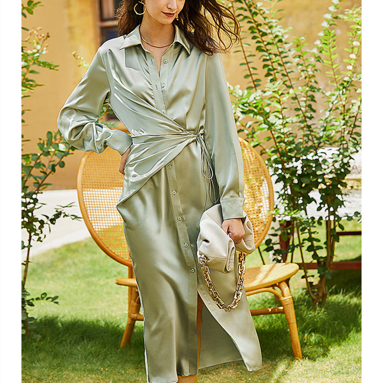 Long Silk Shirt Dress
