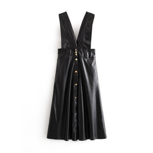 Faux Leather Suspender Skirt Dress