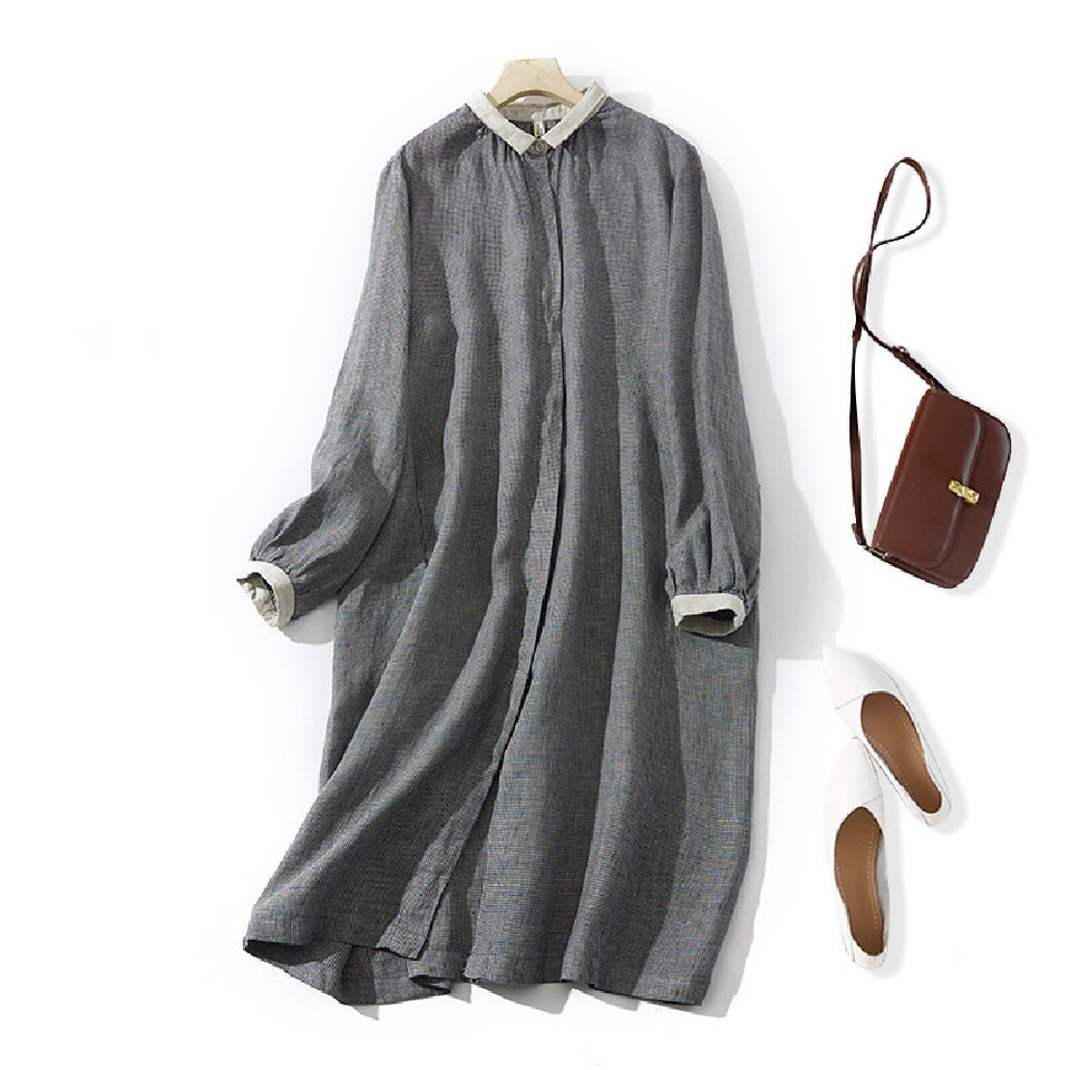 Mid-length Long Sleeve Cotton Linen Shirt