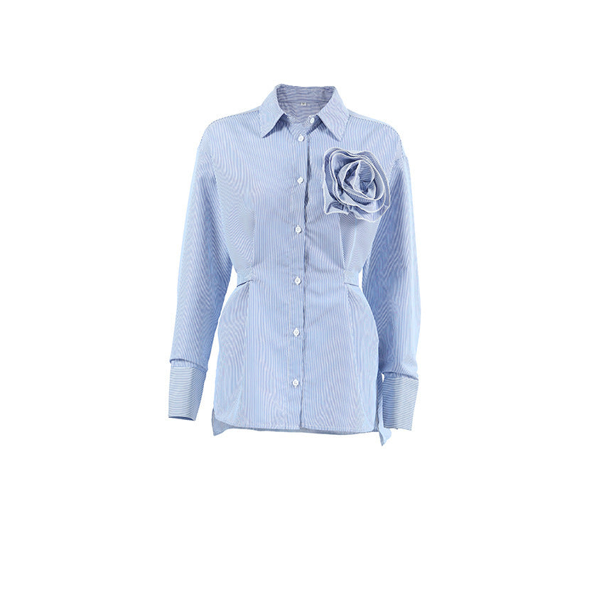 Striped Blue Slim-fit Long-sleeved Shirt