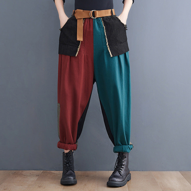 Contrast Color Stitching Denim Trousers