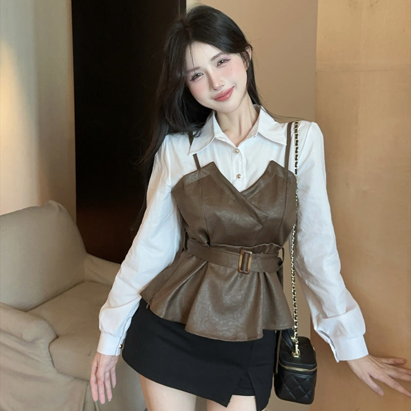 Stitching Leather Two-piece Shirt