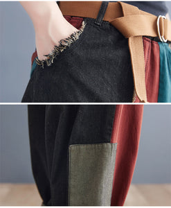 Contrast Color Stitching Denim Trousers