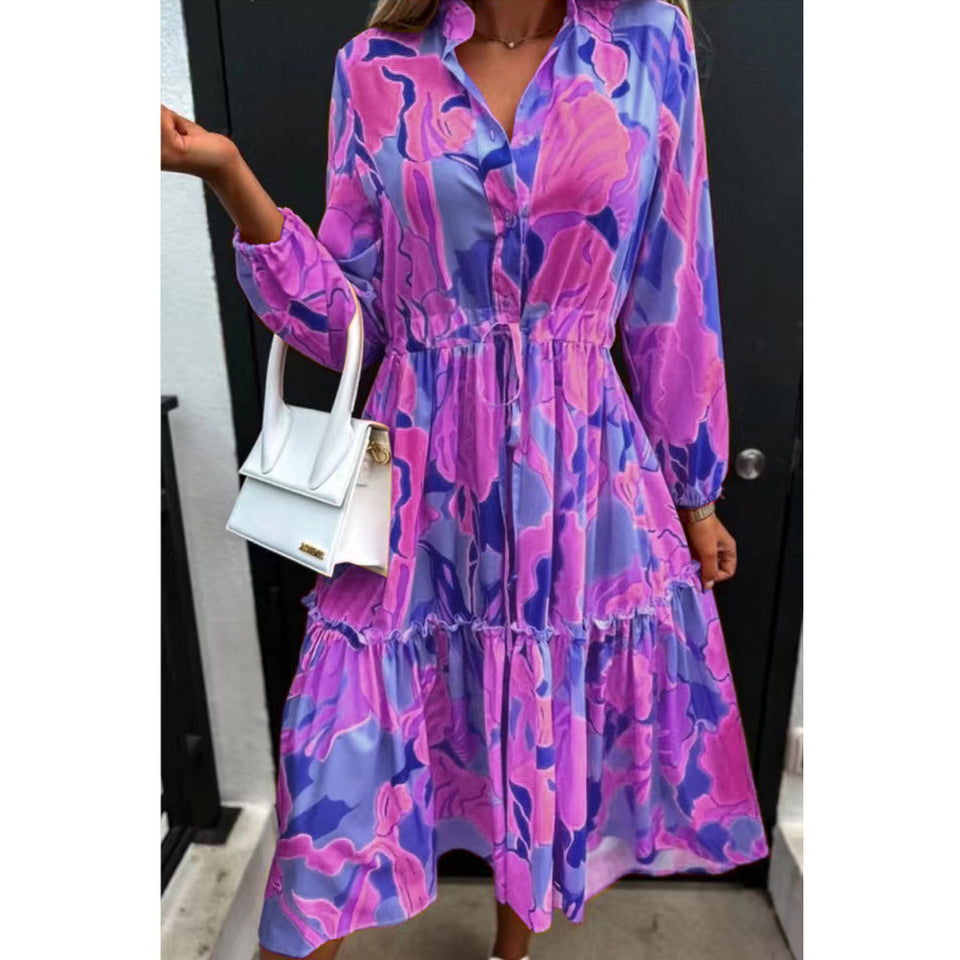 Fashion Women Print Loose Fashion Long Sleeve Dress