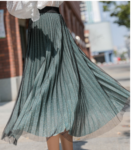 Sweet Star Mid-Length Pleated Flowy Fluffy Mesh Skirt