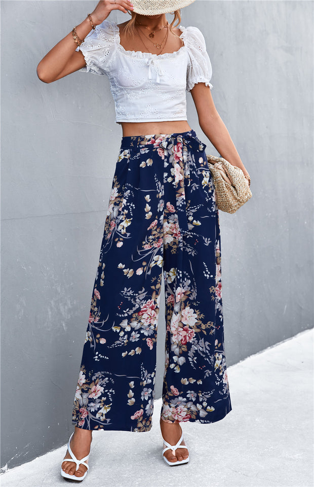 Printed Tie Casual Wide Leg Trousers