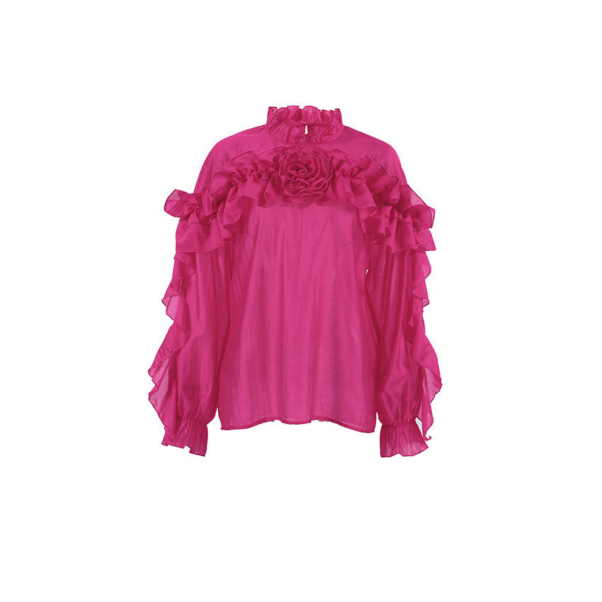 Ruffled Collar Tencel Shirt