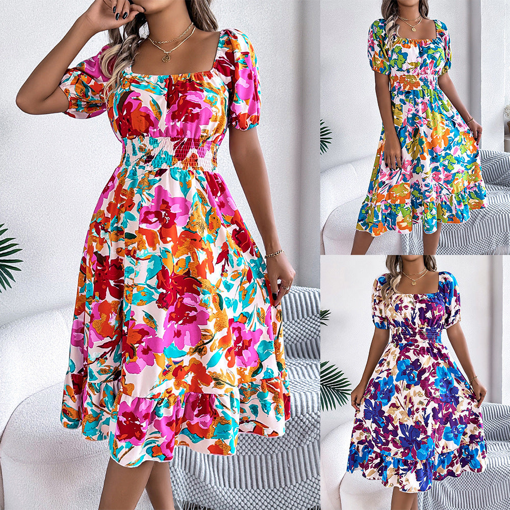 Floral Square-Neck Midi Dress