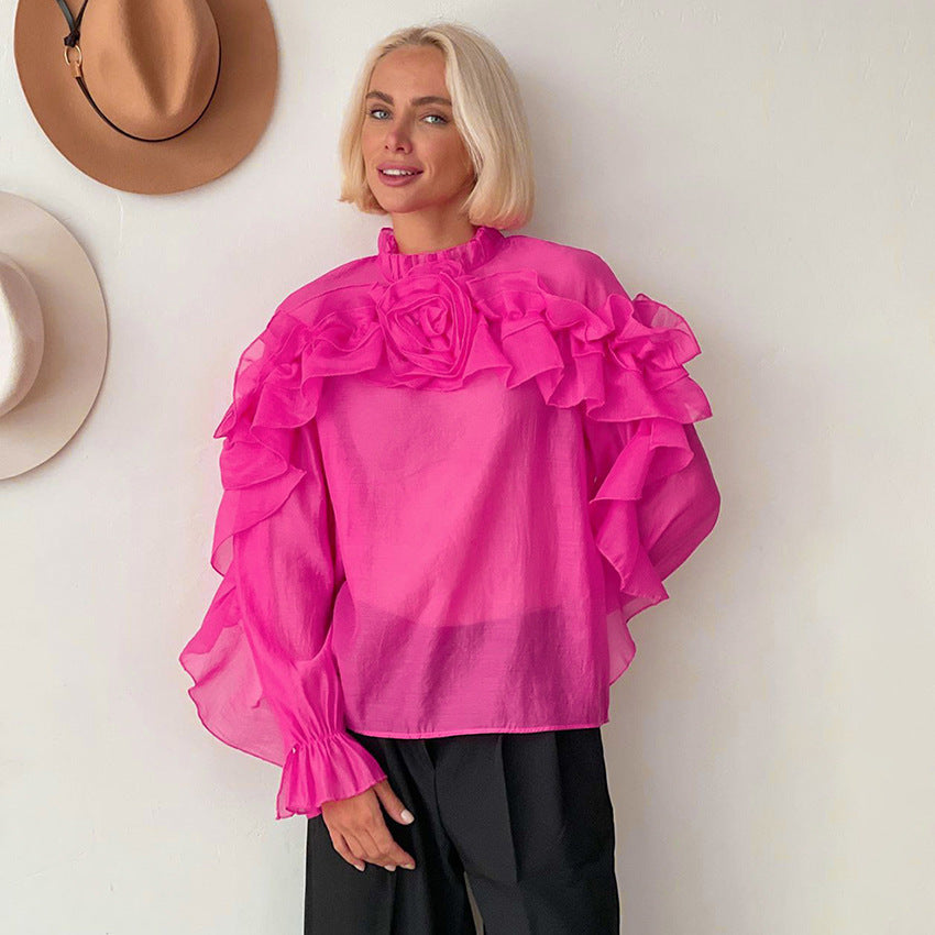Ruffled Collar Tencel Shirt
