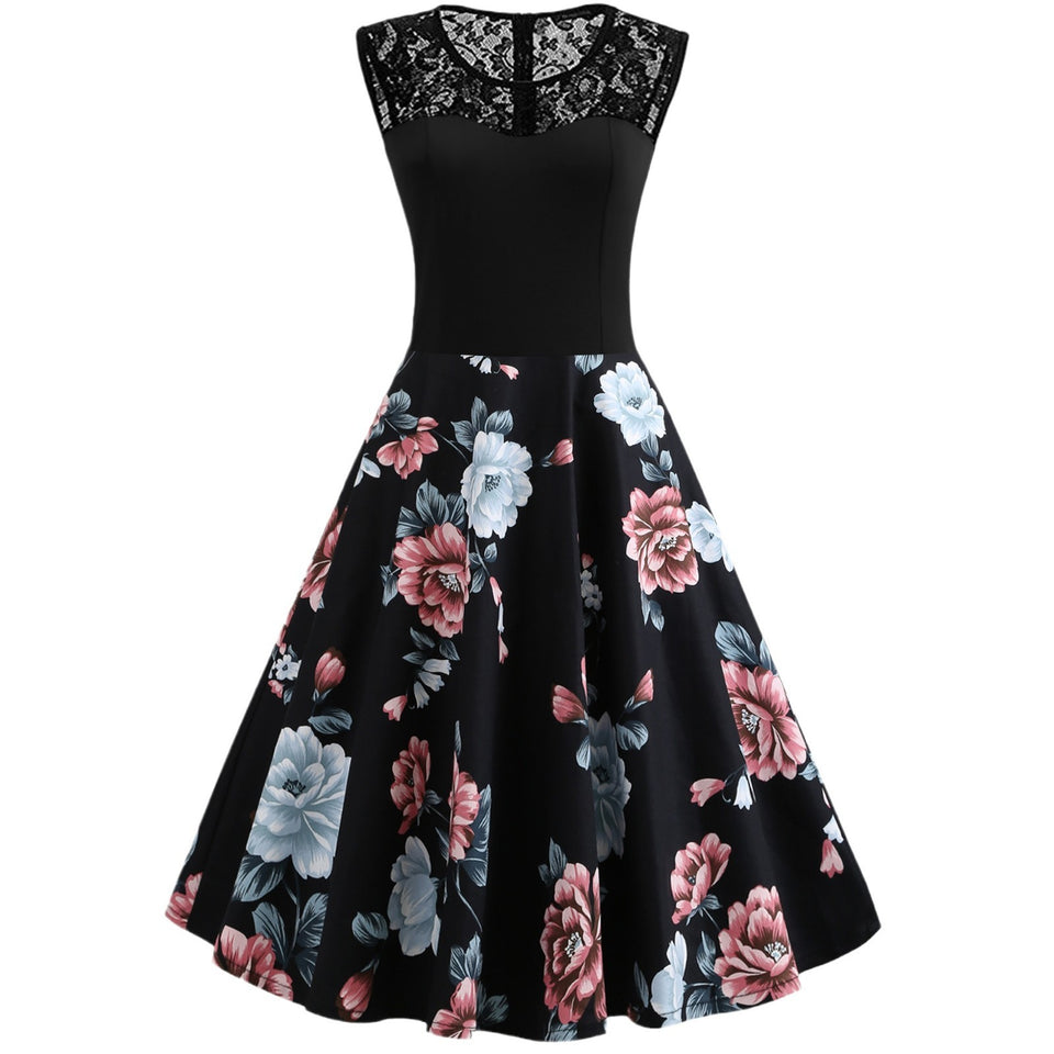 Retro Floral Lace Dress