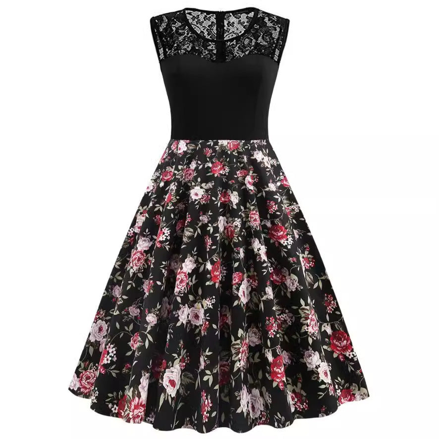 Retro Floral Lace Dress