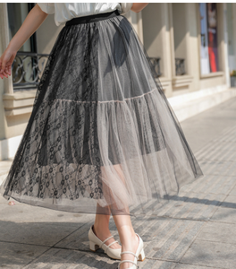 Sweet Star Mid-Length Pleated Flowy Fluffy Mesh Skirt