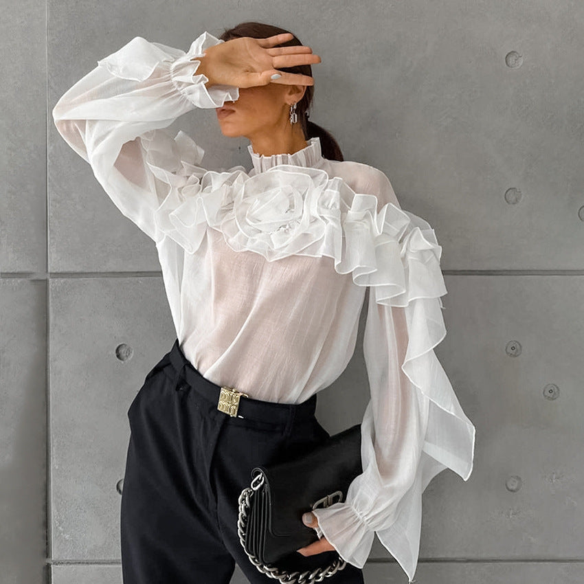 Ruffled Collar Tencel Shirt