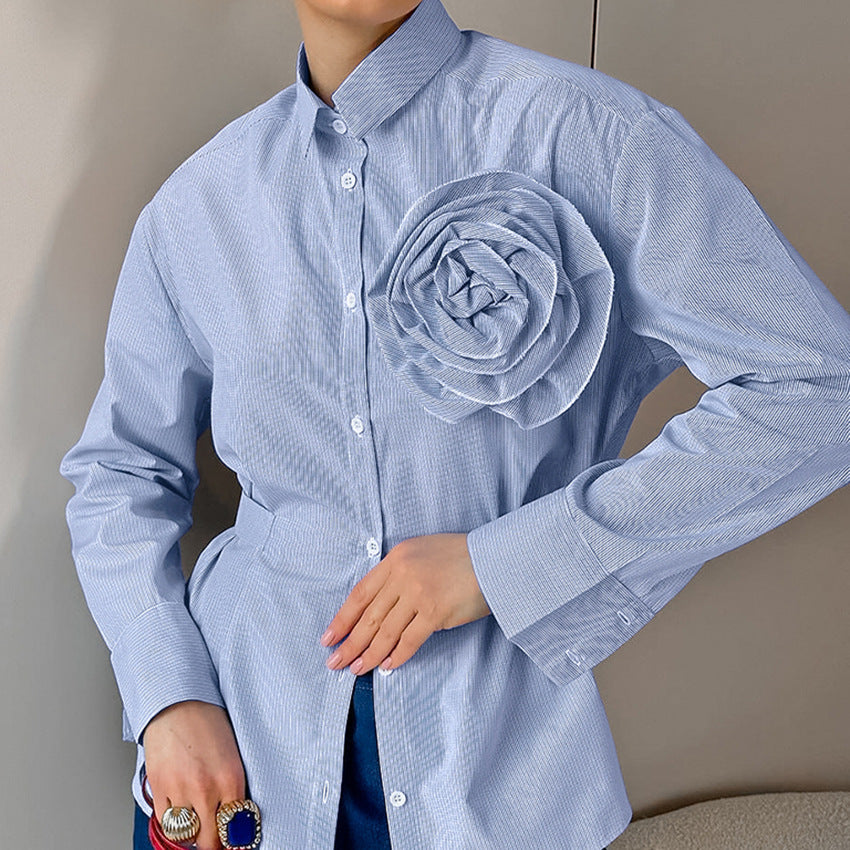 Striped Blue Slim-fit Long-sleeved Shirt