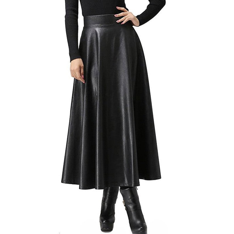 Women's Pu Leather Skirt Mid-length Black