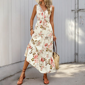 V-neck Floral Lace Dress