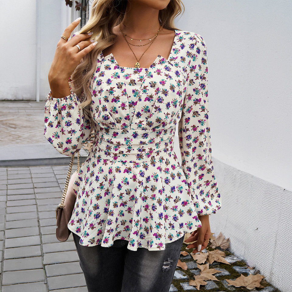 Elegant Floral Print Long Sleeve Top
