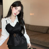 Stitching Leather Two-piece Shirt