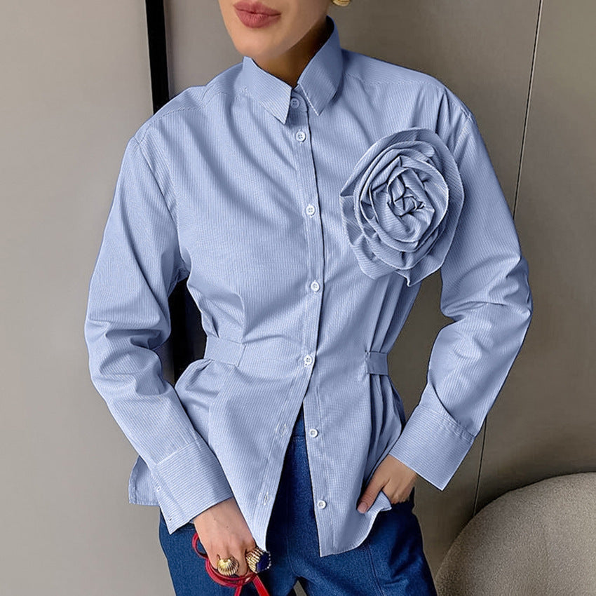 Striped Blue Slim-fit Long-sleeved Shirt