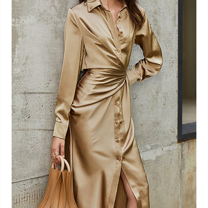 Long Silk Shirt Dress