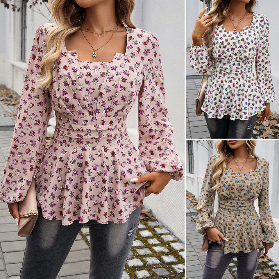 Elegant Floral Print Long Sleeve Top