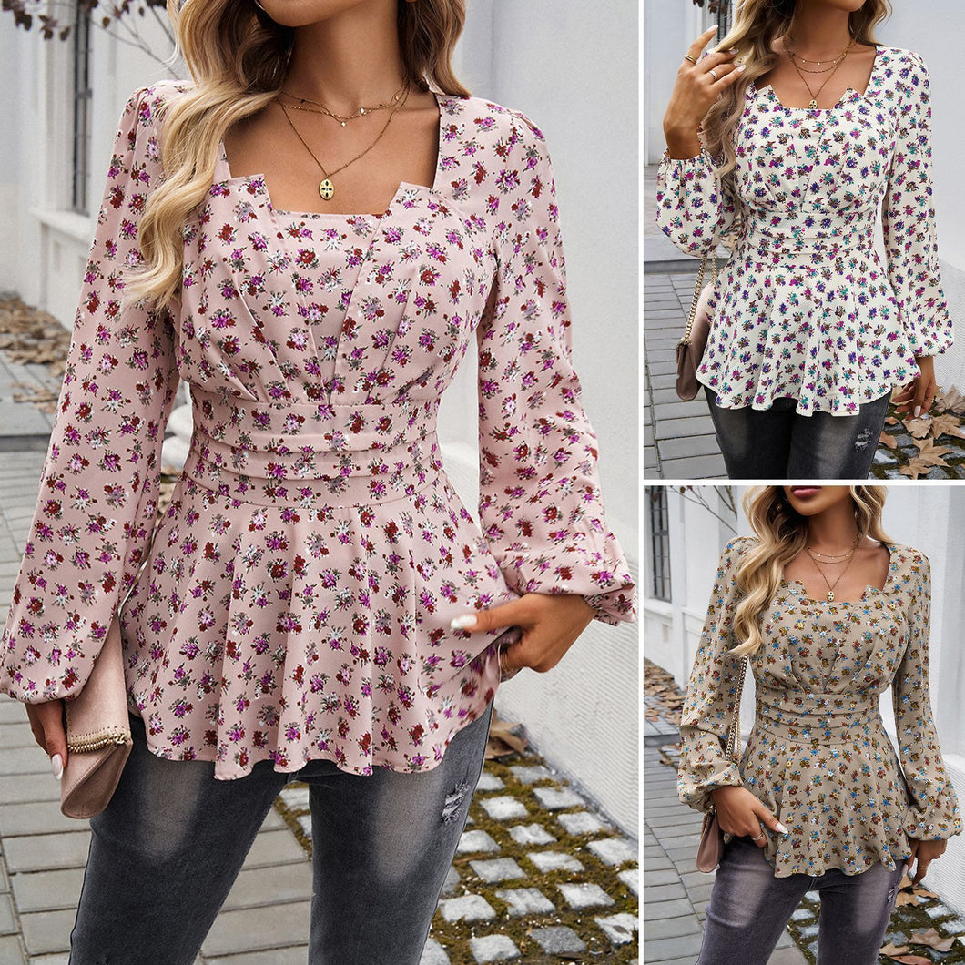 Elegant Floral Print Long Sleeve Top