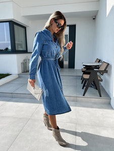 Casual Polo Collar Denim Dress