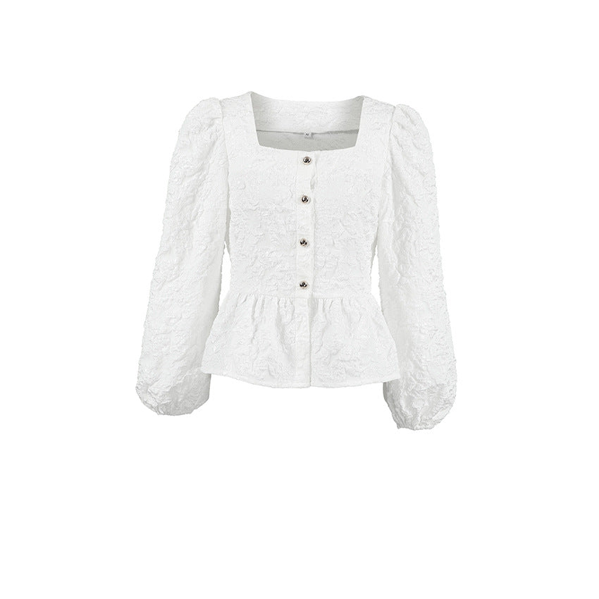 Square Collar Jacquard Blouse