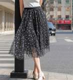 Sweet Star Mid-Length Pleated Flowy Fluffy Mesh Skirt