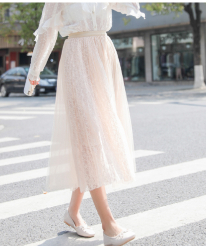 Sweet Star Mid-Length Pleated Flowy Fluffy Mesh Skirt