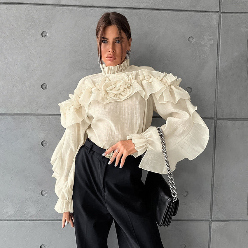Ruffled Collar Tencel Shirt