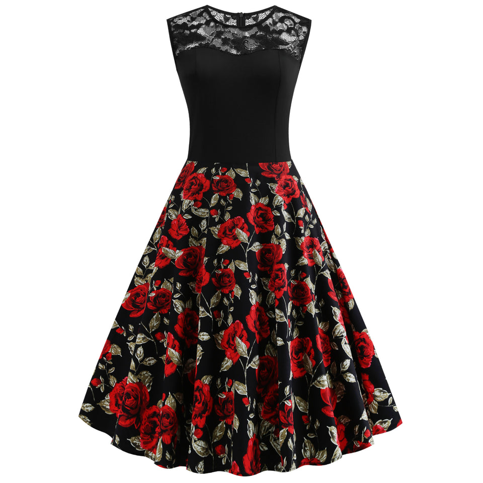 Retro Floral Lace Dress