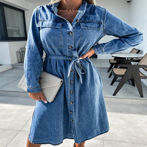 Casual Polo Collar Denim Dress