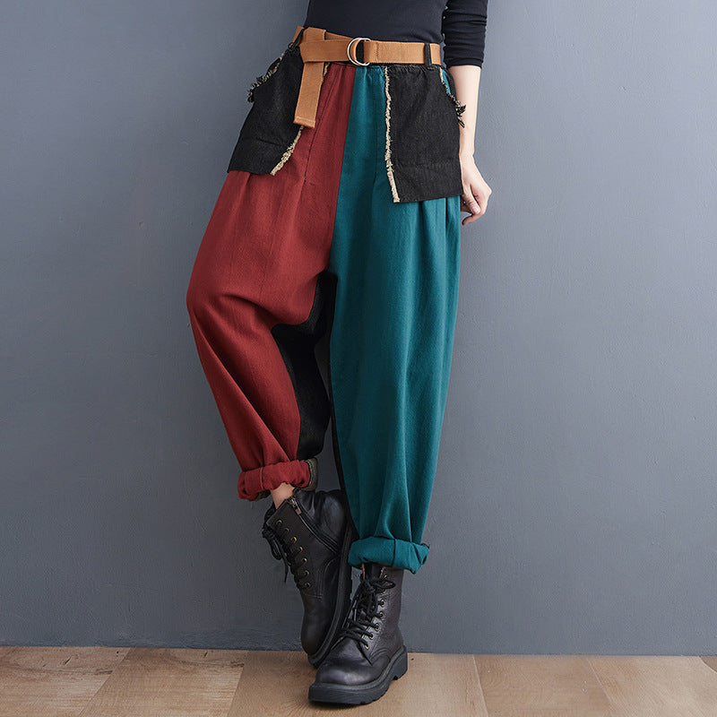 Contrast Color Stitching Denim Trousers