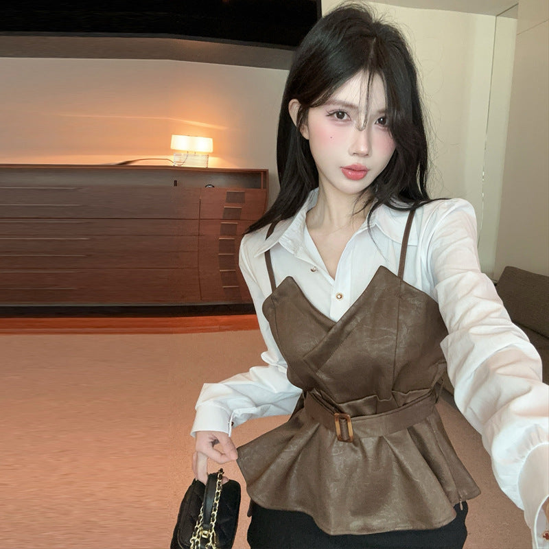 Stitching Leather Two-piece Shirt