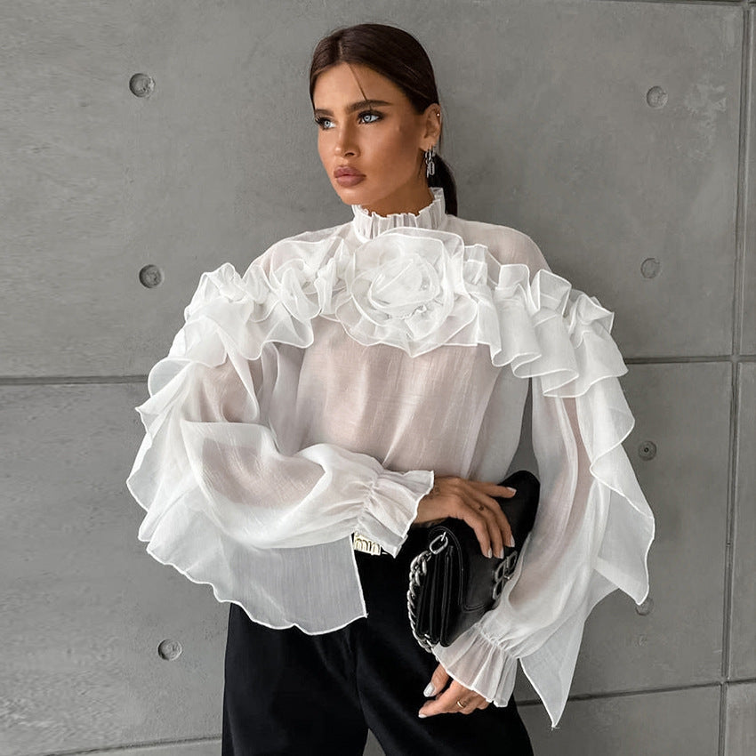 Ruffled Collar Tencel Shirt