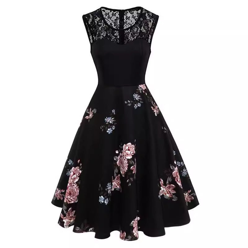 Retro Floral Lace Dress